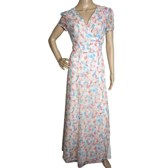 Sézane Armelle Silk Maxi Dress Size 40 US 8 Medium Full Wrap Short Sleeve - Picture 2 of 12